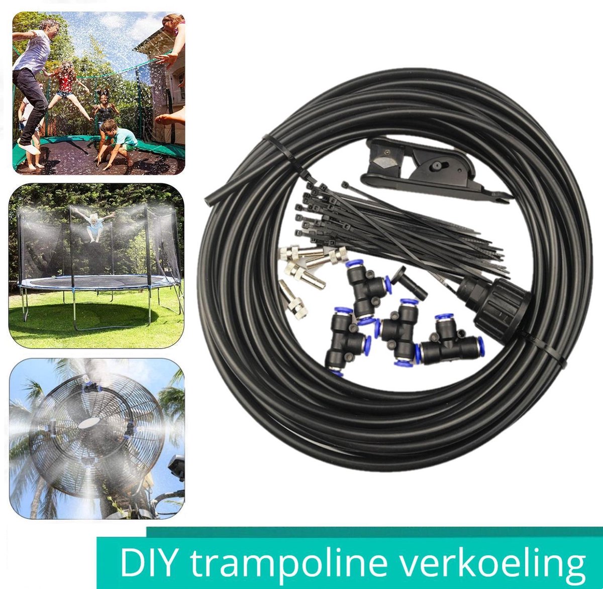 DIY Trampoline Verkoeling set | 10 mt - Ø 3mt | Cooling Misting Kit | Tuin Terras Patio | 10+1 Extra Vernevelaars